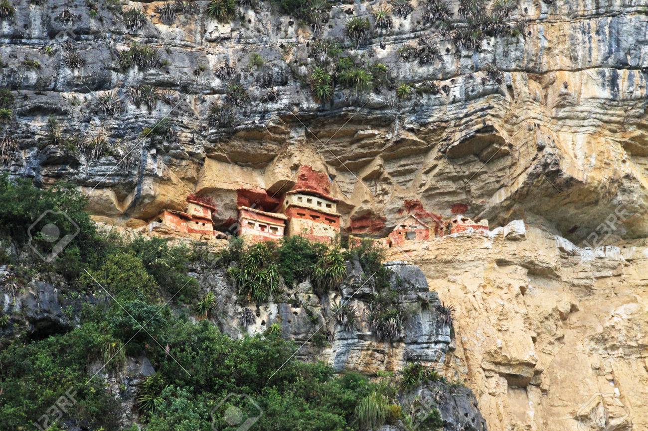 Pre inca mausoleum Revash in the mountains of northern Peru
